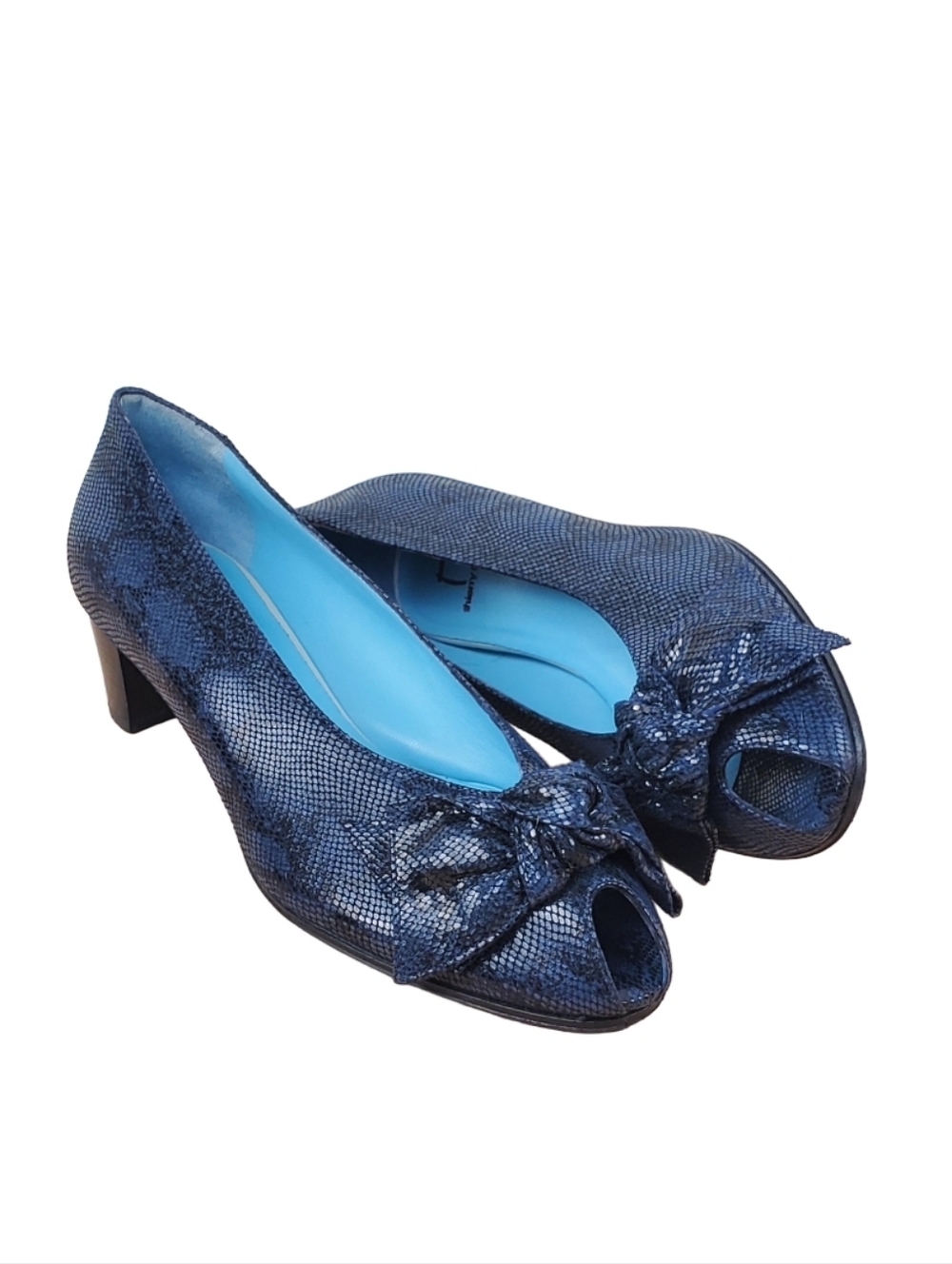 Thierry Rabotin Navy Blue Peep-Toe Pumps with Knot Bow